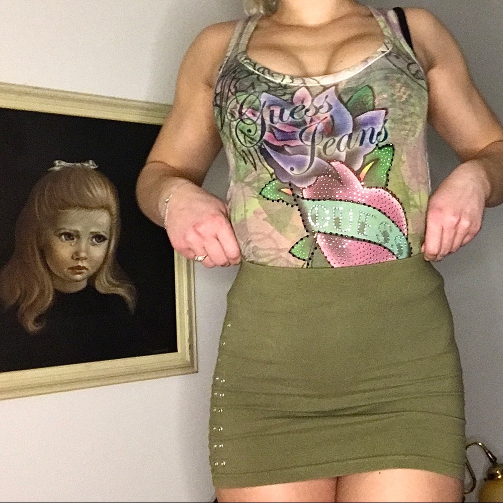 GUESS Embellished Graphic Racerback Tank Top - Picture 2 of 7